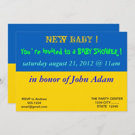 Uitnodiging van baby shower met vlag van Oekraïne (Voorkant / Achterkant)