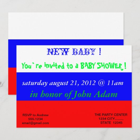 Uitnodiging van baby shower met vlag van Rusland (Voorkant / Achterkant)
