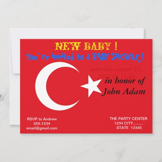 Uitnodiging van baby shower met vlag van Turkije (Voorkant)