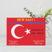 Uitnodiging van baby shower met vlag van Turkije (Staand voorkant)