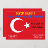 Uitnodiging van baby shower met vlag van Turkije (Voorkant / Achterkant)