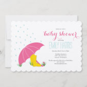Uitnodiging van Baby shower voor paraplu en laarze (Voorkant)