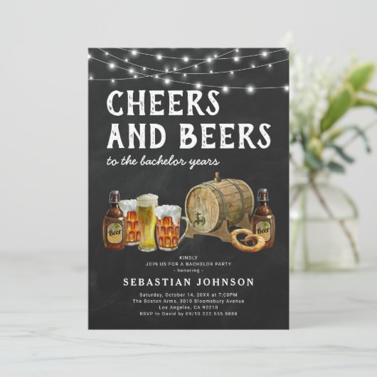 Uitnodiging van bachelorpartij voor Cheers & Beers (Staand voorkant)