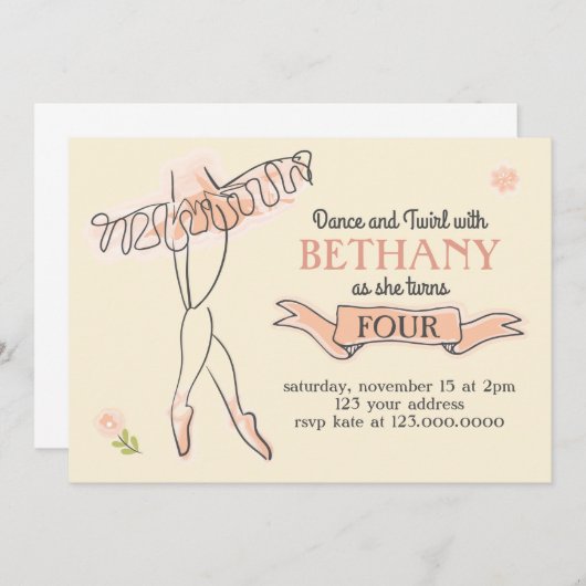 Uitnodiging van Ballerina/Ballet (Voorkant / Achterkant)