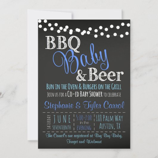 Uitnodiging van BBQ-Baby- en Beer Chalkboard Boy-S (Voorkant)