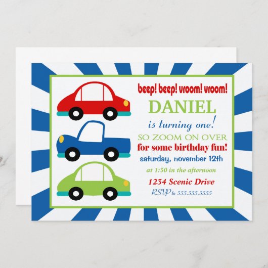 Uitnodiging van Beep Beep Birthday Party (Voorkant / Achterkant)