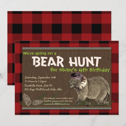 Uitnodiging van beer Hunt Adventure Party (Voorkant / Achterkant)