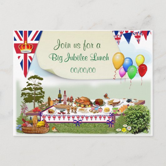 Uitnodiging van Big Queen's Jubilee Lunch Briefkaart (Voorkant)
