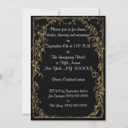 Uitnodiging van binnenpartijen, zwart en goudglas (Achterkant)
