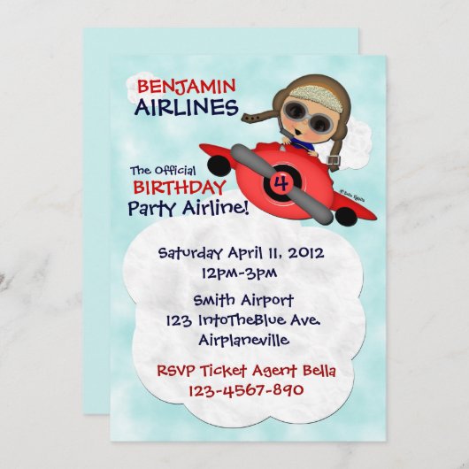 uitnodiging van Birthday Party Airlines (Voorkant / Achterkant)