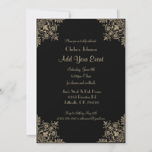 Uitnodiging van Black and Gold All Occasion Party (Achterkant)