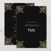 Uitnodiging van Black and Gold All Occasion Party (Voorkant / Achterkant)