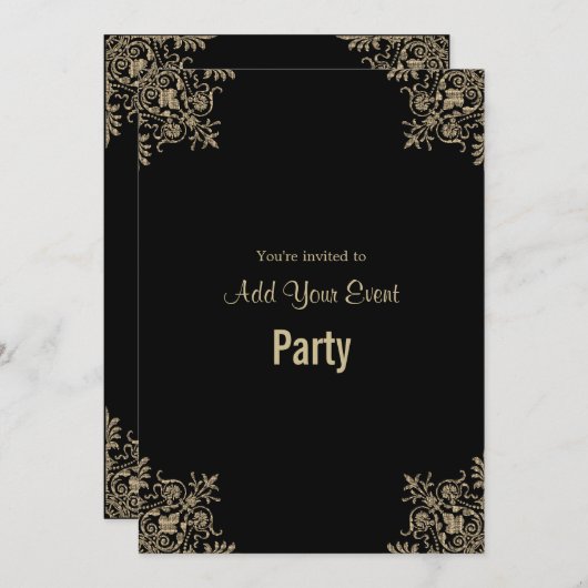 Uitnodiging van Black and Gold All Occasion Party (Voorkant / Achterkant)