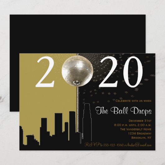 Uitnodiging van Black and Gold Ball New Years Eve  (Voorkant / Achterkant)