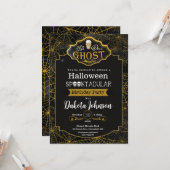 uitnodiging van Black and Gold Halloween Birthday  (Voorkant / Achterkant in situ)