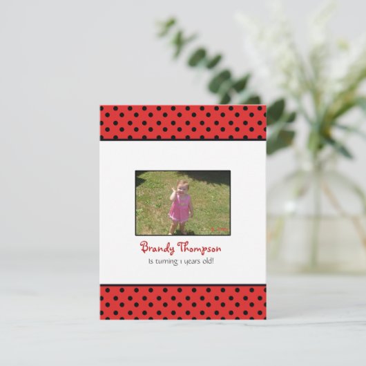 Uitnodiging van Black and Red Polka Dot Lady Bug P (Staand voorkant)