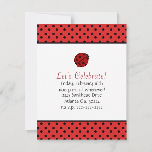 Uitnodiging van Black and Red Polka Dot Lady Bug P (Achterkant)