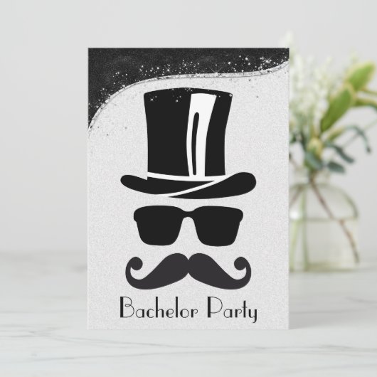 Uitnodiging van Black and Silver Gay Bachelor Part (Staand voorkant)