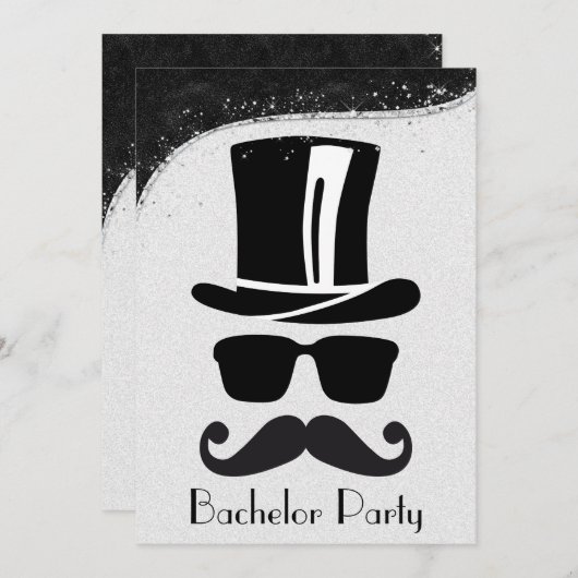 Uitnodiging van Black and Silver Gay Bachelor Part (Voorkant / Achterkant)