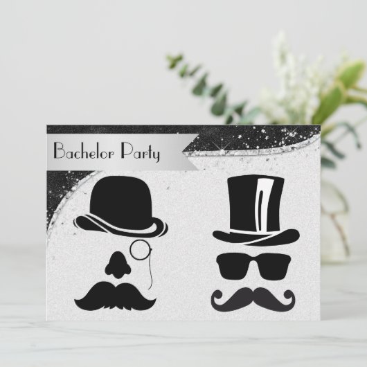 Uitnodiging van Black and Silver Gay Bachelor Part (Staand voorkant)