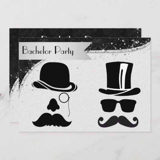 Uitnodiging van Black and Silver Gay Bachelor Part (Voorkant / Achterkant)