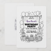 Uitnodiging van Black and White Birthday Party (Voorkant / Achterkant)