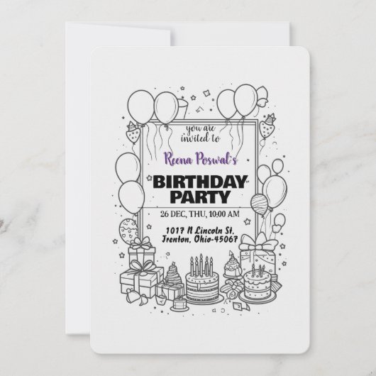 Uitnodiging van Black and White Birthday Party (Voorkant)