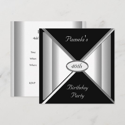 Uitnodiging van Black and White Birthday Party (Voorkant / Achterkant)