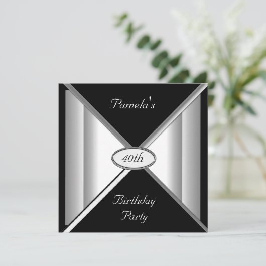 Uitnodiging van Black and White Birthday Party (Staand voorkant)