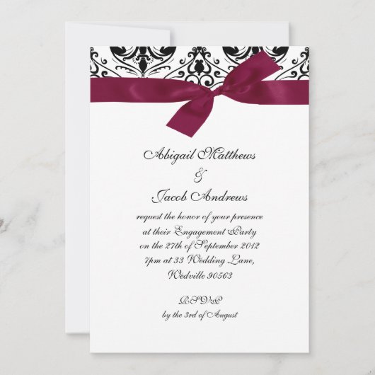 Uitnodiging van Black Burgundy Ribbon Engagement P (Voorkant)