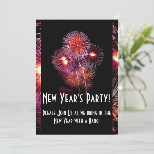 Uitnodiging van Black Fireworks New Years Party (Staand voorkant)