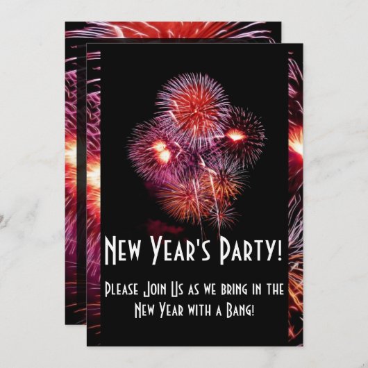 Uitnodiging van Black Fireworks New Years Party (Voorkant / Achterkant)