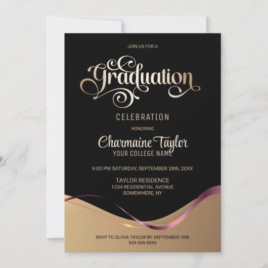 Uitnodiging van Black Gold Graduation Party (Voorkant)
