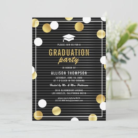 Uitnodiging van Black Gold Graduation Party (Staand voorkant)