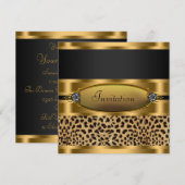 Uitnodiging van Black Gold Leopard Party (Voorkant / Achterkant)