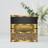 Uitnodiging van Black Gold Leopard Party (Staand voorkant)