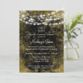 Uitnodiging van Black Gold Lights Graduation Party (Staand voorkant)