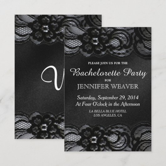Uitnodiging van Black Lace en Satin Bachelorette (Voorkant / Achterkant)