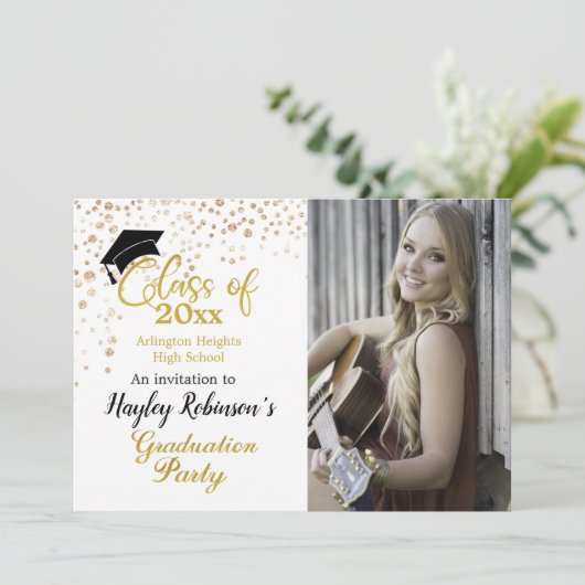 Uitnodiging van Black Pet Photo Graduparty (Staand voorkant)