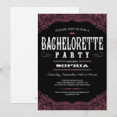 Uitnodiging van Black & Pink Paisley Bachelorette (Voorkant / Achterkant)
