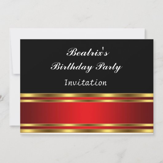 Uitnodiging van Black Red en Gold Birthday (Voorkant)