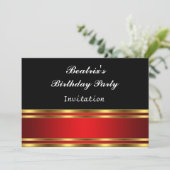 Uitnodiging van Black Red en Gold Birthday (Staand voorkant)