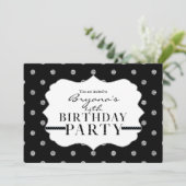 Uitnodiging van Black & Silver Faux Polka Dots Par (Staand voorkant)