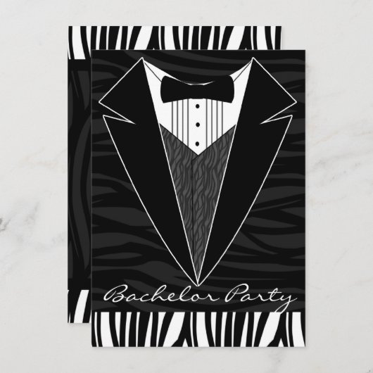 Uitnodiging van Black Tuxedo Bachelor Party (Voorkant / Achterkant)