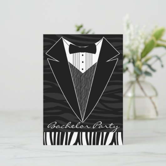 Uitnodiging van Black Tuxedo Bachelor Party (Staand voorkant)