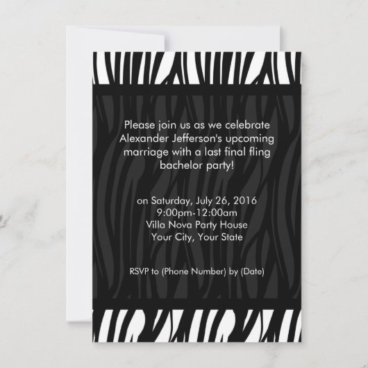 Uitnodiging van Black Tuxedo Bachelor Party (Achterkant)