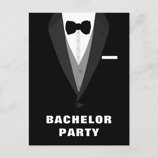 Uitnodiging van Black Tuxedo Bachelor Party Briefkaart (Voorkant)