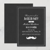 Uitnodiging van Black & White Mustache Bachelor Pa (Voorkant / Achterkant)