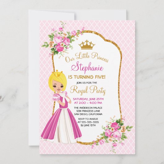 uitnodiging van Blonde Princess Birthday (Voorkant)