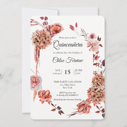 uitnodiging van Boho Quinceañera (Voorkant)